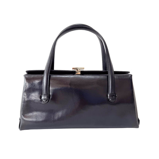 Black Leather Handle Bag