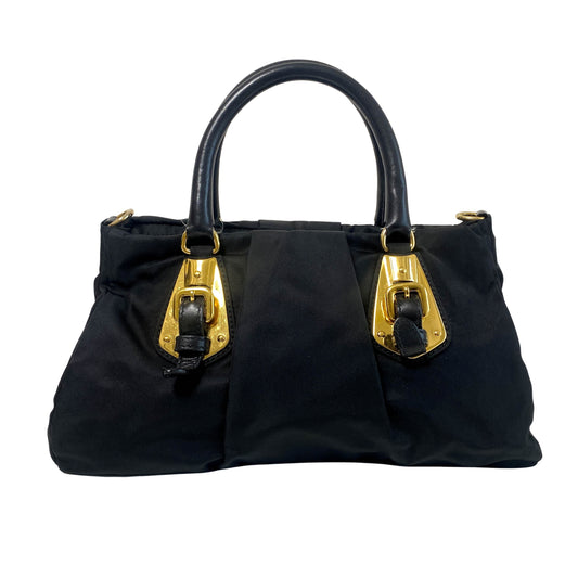 Black Nylon Tessuto Top Handle Bag