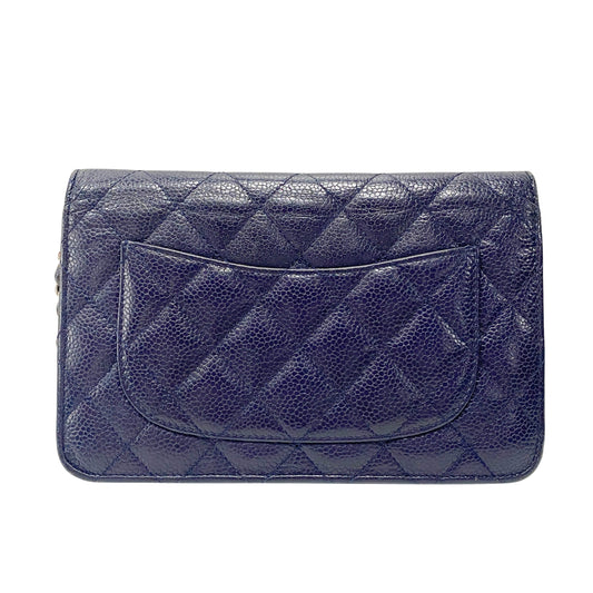 Matelassé Navy Leather Chain Pouch