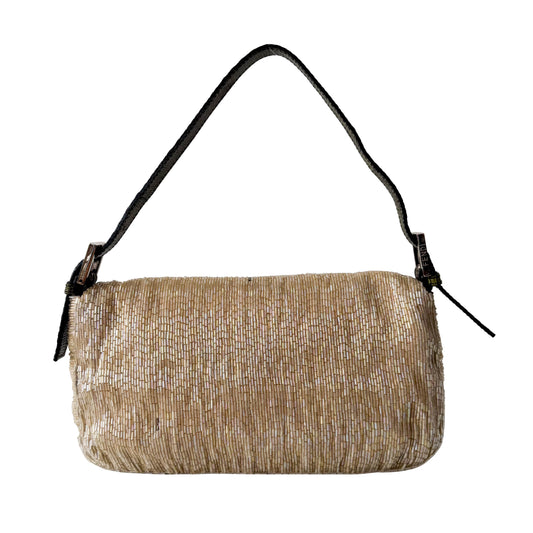 Baguette Beige Beaded Shoulder Bag