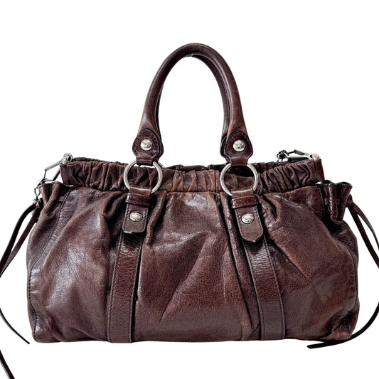 Vitello Bauletto Brown Leather Handle/Shoulder Bag