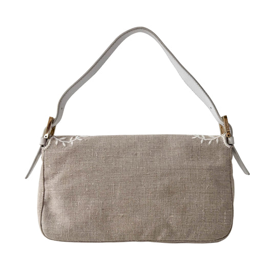 Baguette Beige Raffia Flower Embroidery