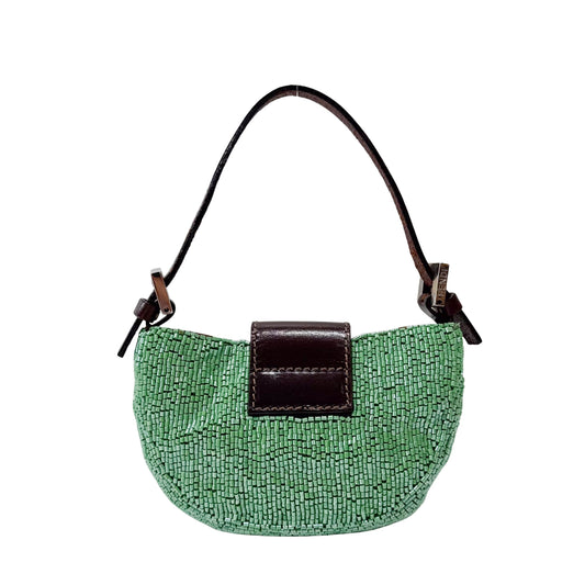 Croissant Mini Green Beaded Bag