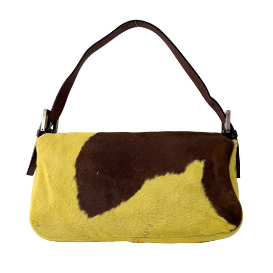 Baguette Green & Brown Cow Print Pony Hair Shoulder Bag