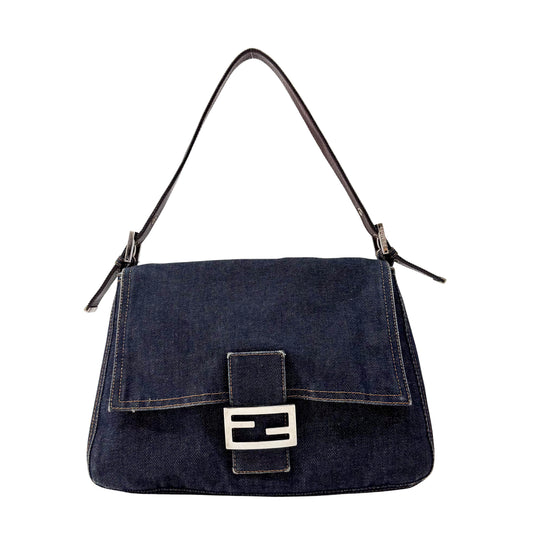 Mamma Baguette Blue Denim Shoulder Bag