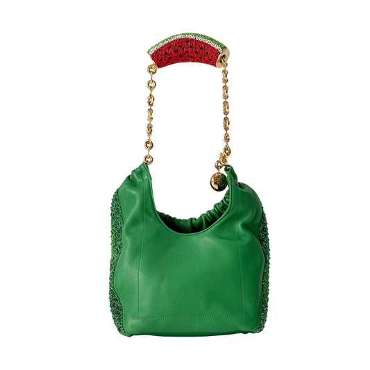 Squeeze Mini Green Leather Beaded Two Way Bag