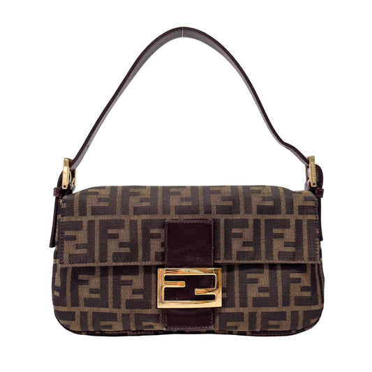 Zucca Baguette Brown Coated Canvas Shoulder Bag