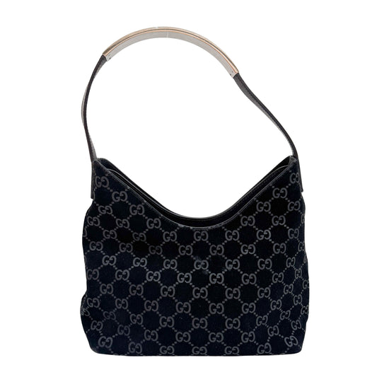 GG Black Canvas Suede Shoulder Bag