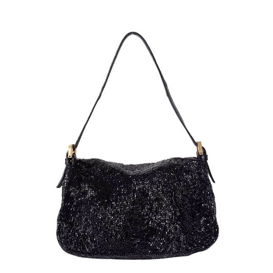 Mini Mamma Baguette Black Beads with Gold Buckle Bag