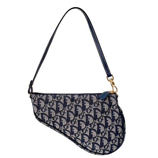 Saddle Mini Blue "Dior Oblique" Canvas Shoulder Bag