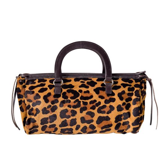 Brown Leopard Print Pony Hair Handbag
