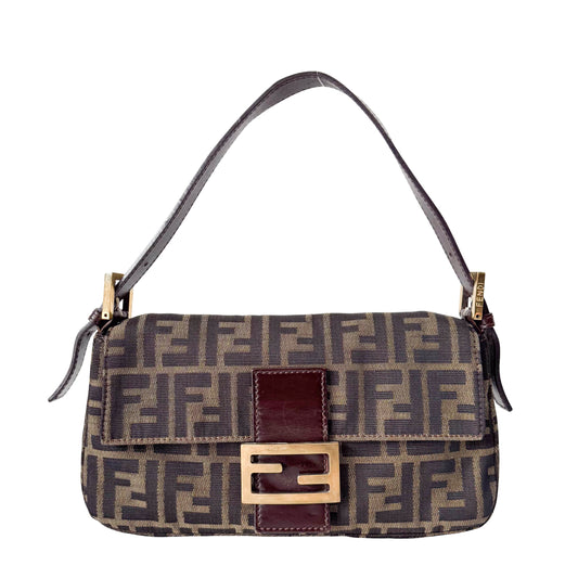 Zucca Baguette Brown Canvas Shoulder Bag