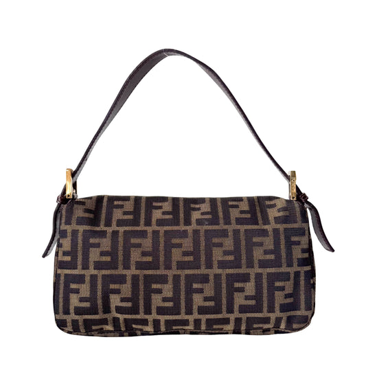 Zucca Baguette Brown Canvas Shoulder Bag