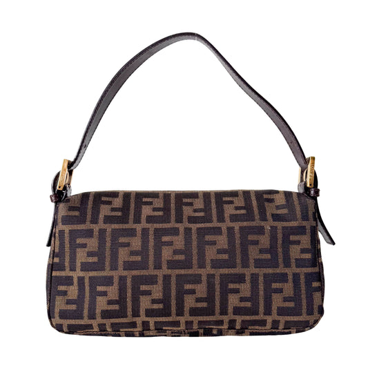 Zucca Baguette Brown Canvas Shoulder Bag