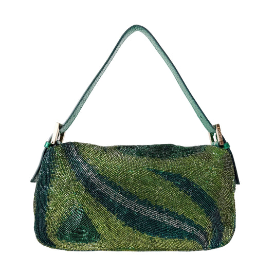 Limited Edition Baguette Green Beads With Charms Shoulder Bag