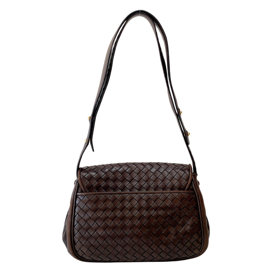Intrecciato Brown Calfskin Shoulder Bag
