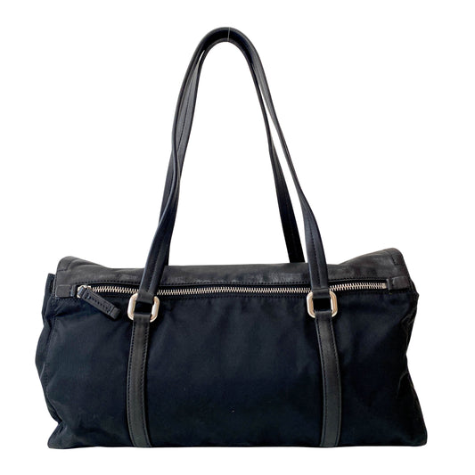 Black Nylon & Leather Shoulder Bag