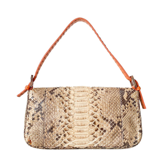 Selleria Baguette Grey Python Embossed Leather Shoulder Bag