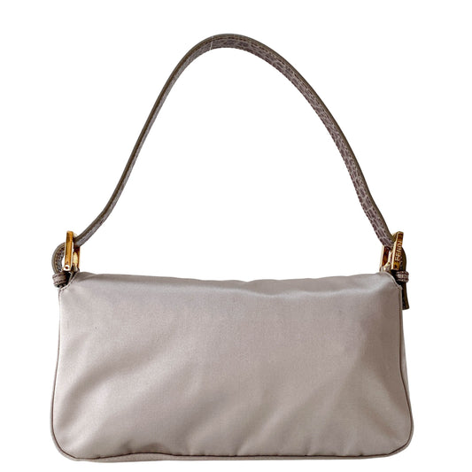 Smoked Beige Rhinestones Buckle Baguette Bag