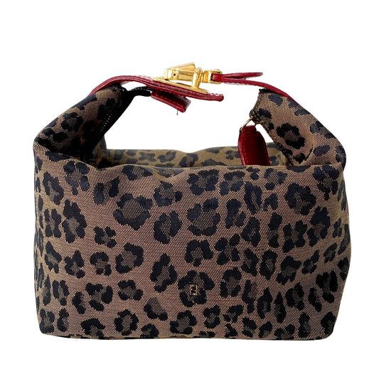 Vanity Mini Brown Leopard Print Canvas Handbag