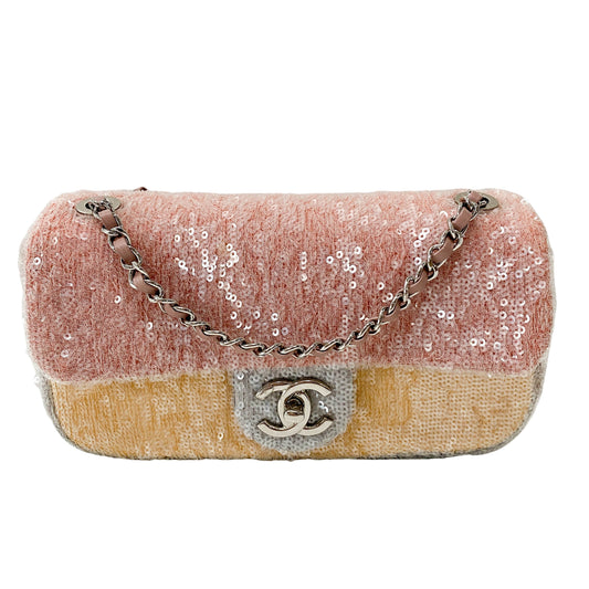 Waterfall Small Single Flap Double Chain Strap Multi-colour Sequin Bag