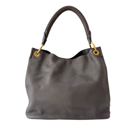 Grey Leather Hobo Shoulder Bag