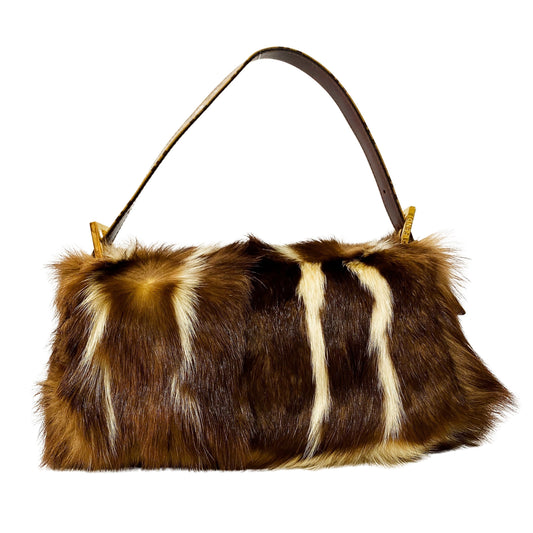 Baguette Zucchino Brown Fur & Coated Canvas Bag