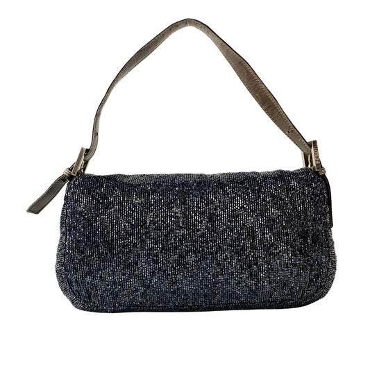 Baguette Silver Beaded & Croc Leather Shoulder Bag