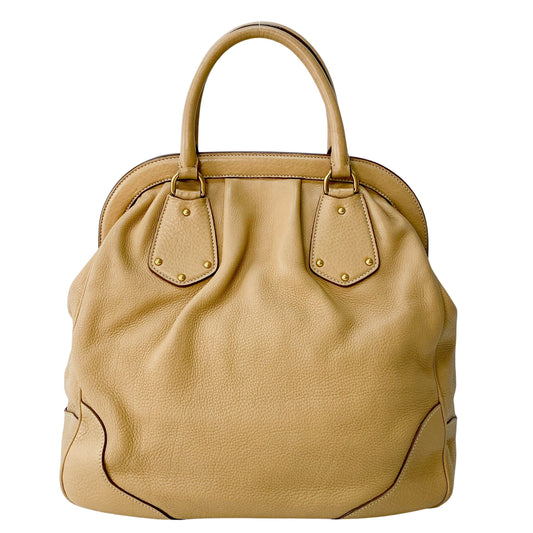 Beige Leather Bowler Bag