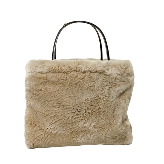 Beige Fur Top Handle Bag