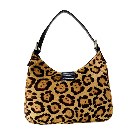 Brown Jaguar Print Pony Hair Shoulder Bag