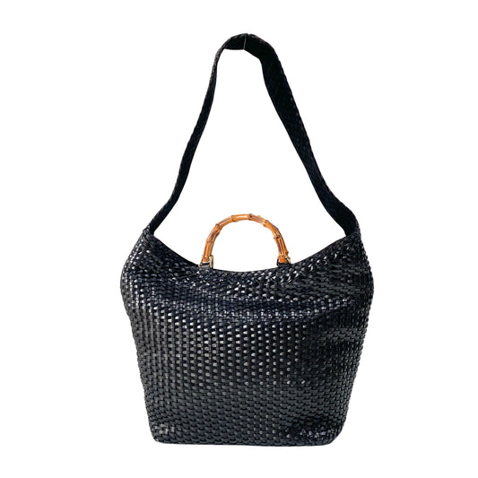 Bamboo Black Woven Leather Two Way Bag