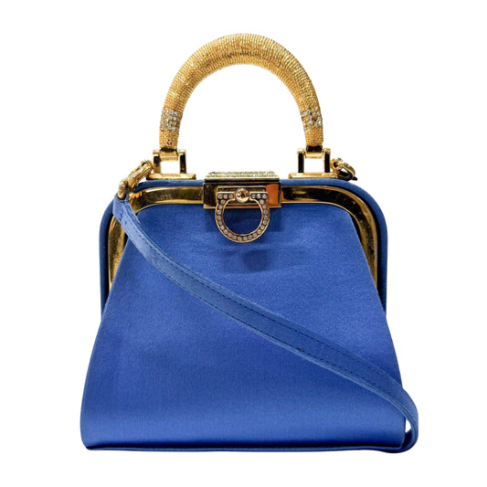 Mini Blue Satin Rhinestone Two Way Bag