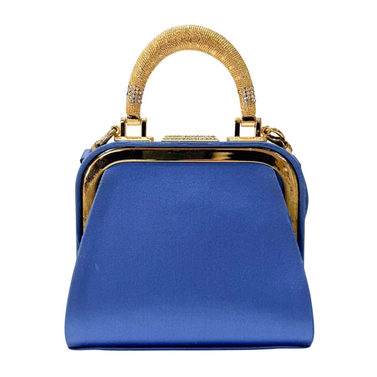Mini Blue Satin Rhinestone Two Way Bag
