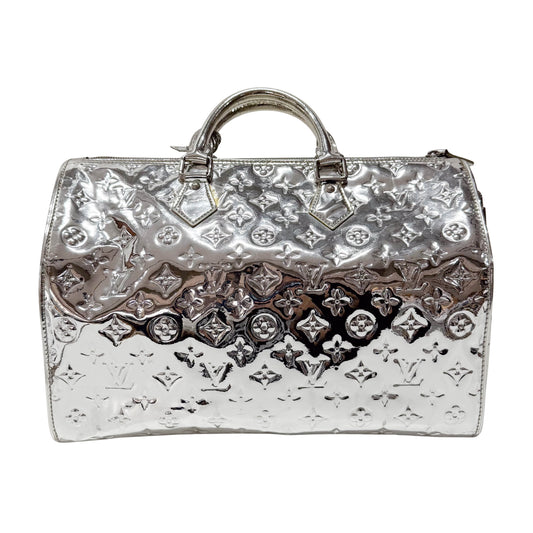 Speedy 35 Monogram Mirror World Silver Coated Canvas Handbag