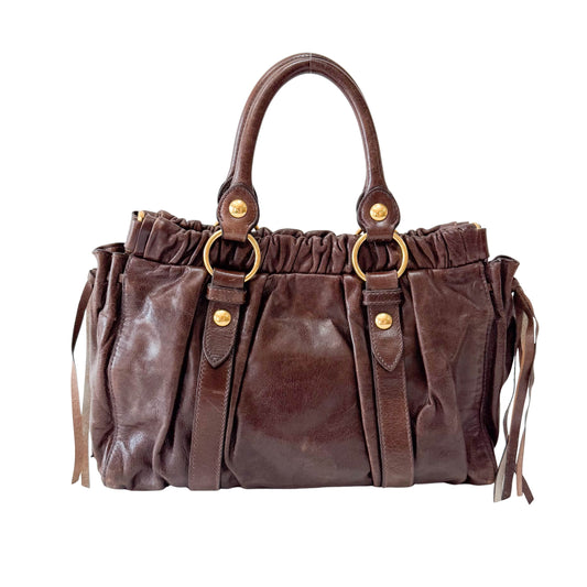Vitello Brown Leather Top Handle Bag