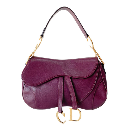 Double Saddle Purple Leather Shoulder Bag
