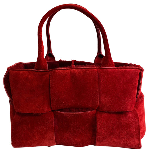 BOTTEGA VENETA Arco Tote Red Suede Leather / Fur Handbag, in , Sold by HIVE PRELOVED - Handle Bags, Totes,