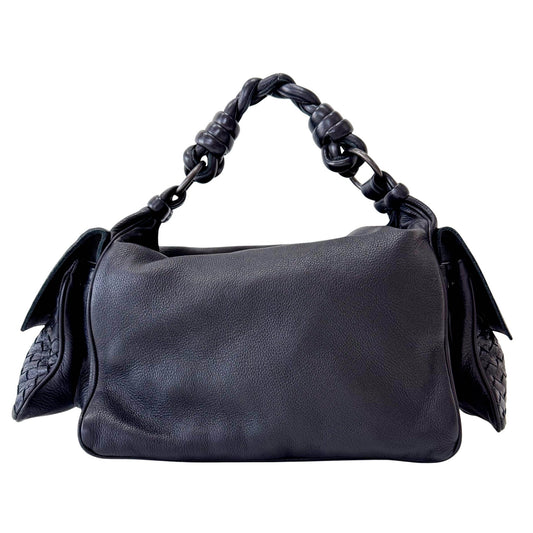 BOTTEGA VENETA Intrecciato Detail Black Leather Shoulder Bag, in , Sold by HIVE PRELOVED - Shoulder Bags, ,