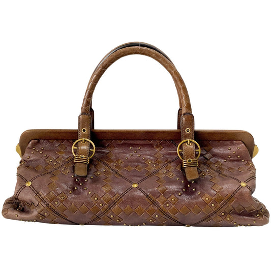BOTTEGA VENETA Intrecciato & Studs Brown Leather Handle Bag, in , Sold by HIVE PRELOVED - Handle Bags, ,