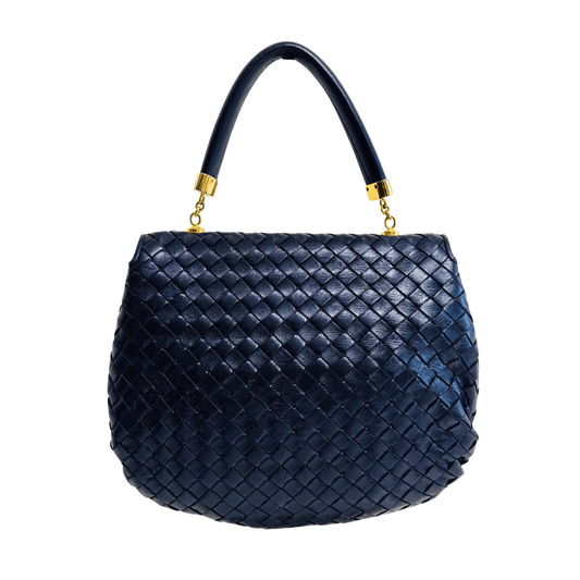 BOTTEGA VENETA Vintage Intrecciato Metalic Navy Leather Handbag, in , Sold by HIVE PRELOVED - Handle Bags, ,