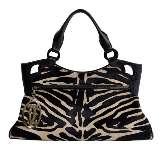 CARTIER Marcello de Cartier Beige/Black Zebra Print Pony Hair, in , Sold by HIVE PRELOVED - Handle Bags, ,