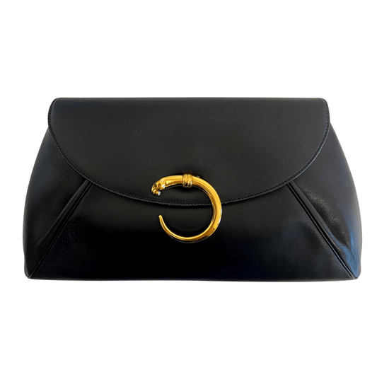 CARTIER Panthère Black Leather Envelope Flap Clutch Bag, in , Sold by HIVE PRELOVED - Clutch bags, ,