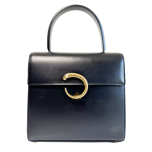 CARTIER Panthère de Cartie Black Calf Leather Top Handle / Crossbody Bag Gold Hardware, in , Sold by HIVE PRELOVED - Handle Bags, Shoulder Bags,