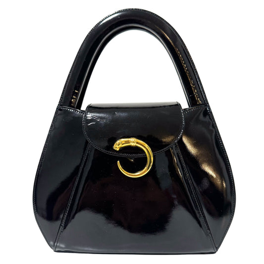 CARTIER Panthère de Cartier Black Patent Leather Top Handle Bag Gold Hardware, in , Sold by HIVE PRELOVED - Handle Bags, ,