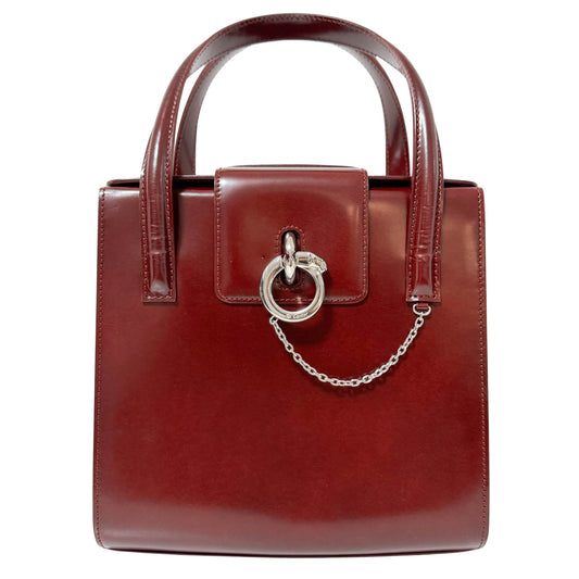 Cartier Panthère Silver Metal Bordeaux Leather Top Handle Shoulder Bag, in , Sold by HIVE PRELOVED - Handle Bag, Shoulder Bag