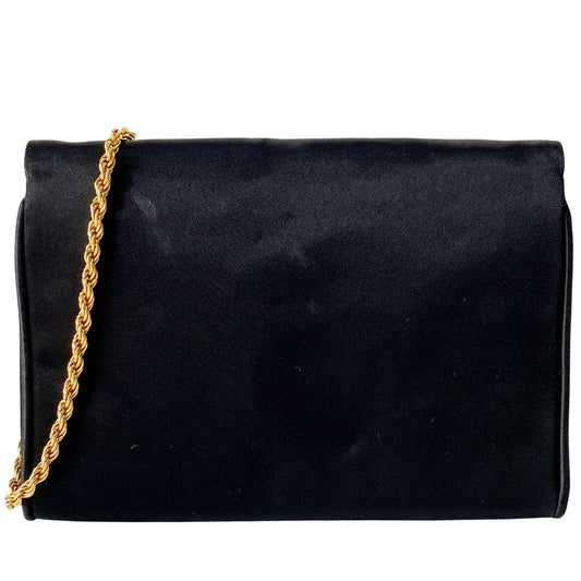CELINE Black Satin with Gold Chain Strap Clutch Bag, in , Sold by HIVE PRELOVED - Clutch bags, ,