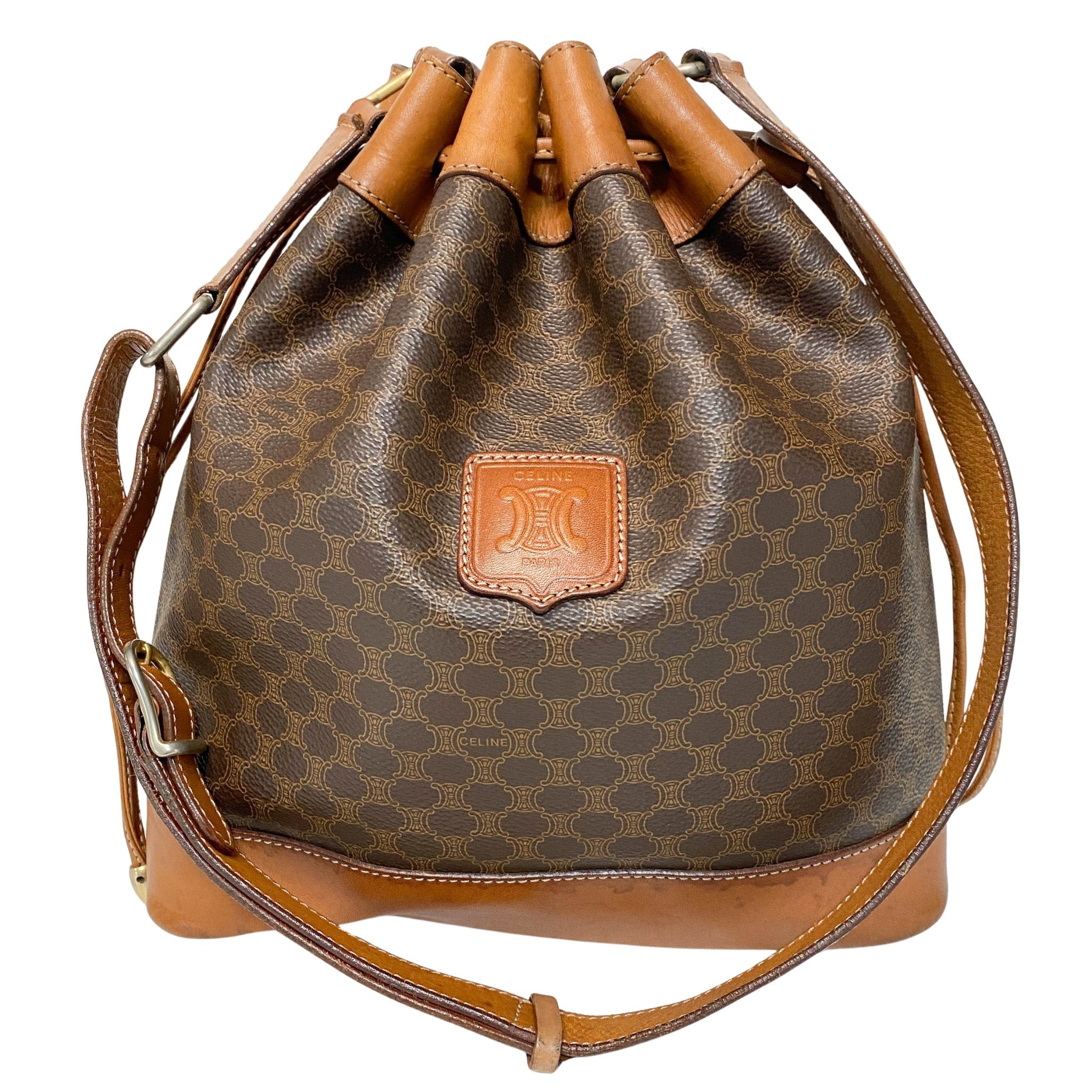 CELINE Macadam Triomphe Canvas Drawstring Bucket Shoulder Bag HIVE PRELOVED
