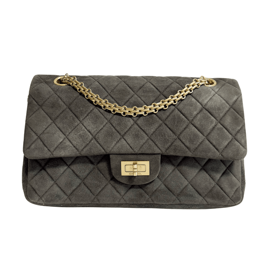 CHANEL 2.55 Double Flap Khaki Brown Suede Chain Shoulder Bag, in , Sold by HIVE PRELOVED - Shoulder Bags, ,