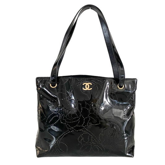 CHANEL Camellia Patent Leather Black Tote Bag, in , Sold by HIVE PRELOVED - Totes, ,